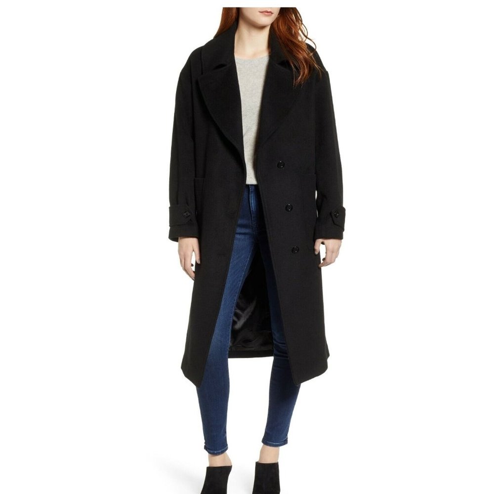 NEW $320 Halogen TAILORED Wool Blend LONG MAXI Coat BLACK WINTER WARM